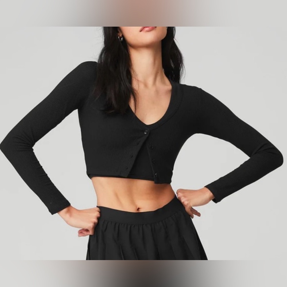 ALO Ribbed Cropped Whisper Cardigan, Size XS